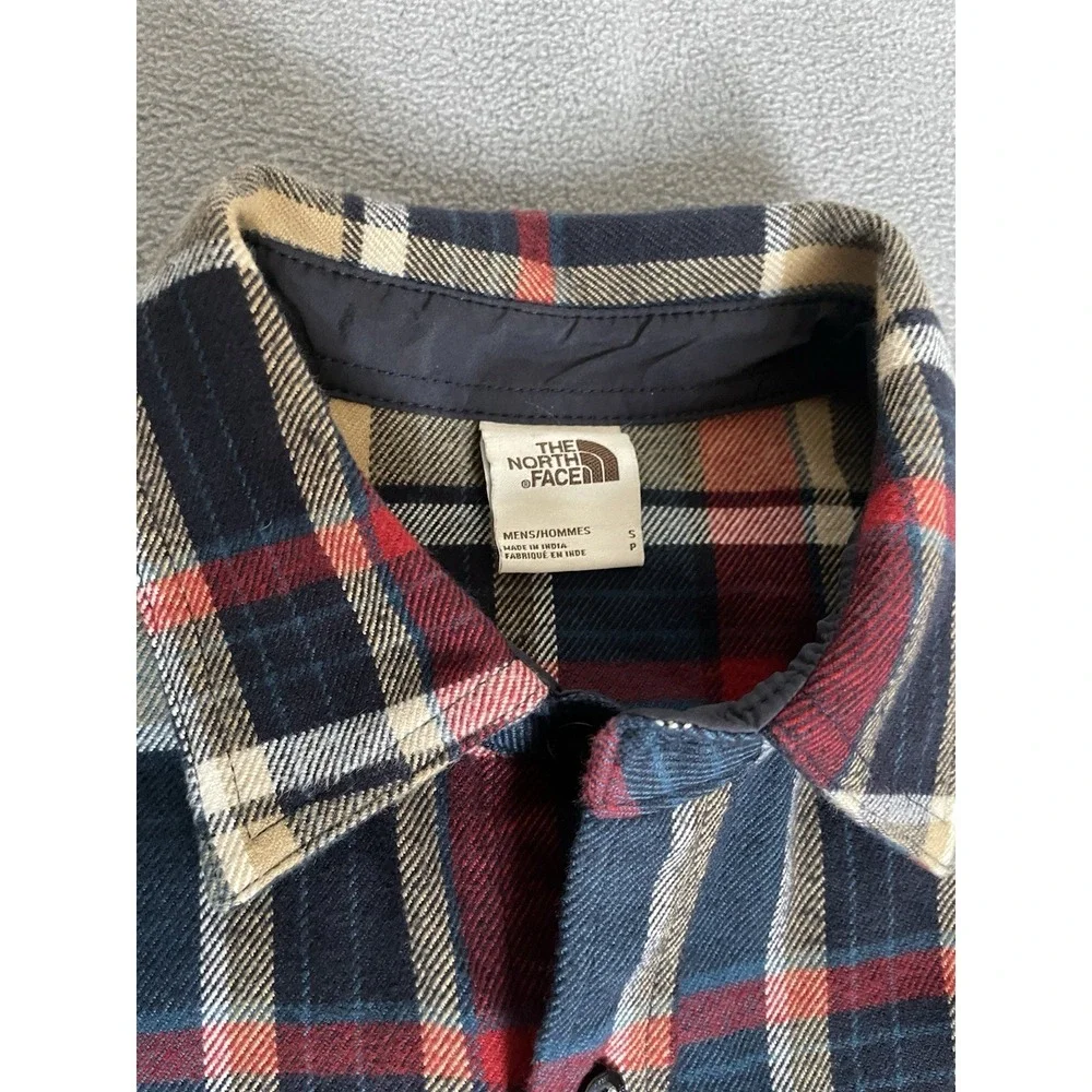 The North Face Button Down Flannel Shirt Men's S/p Blue/red/tan Plaid 2 Pockets